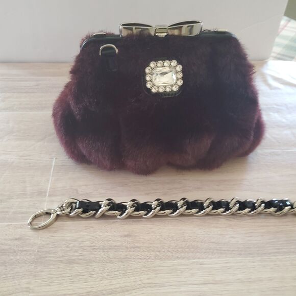 My Flat in London Saville Black Scarlett Faux Fur Bag Bow Snap Close M028745 - Picture 4 of 16
